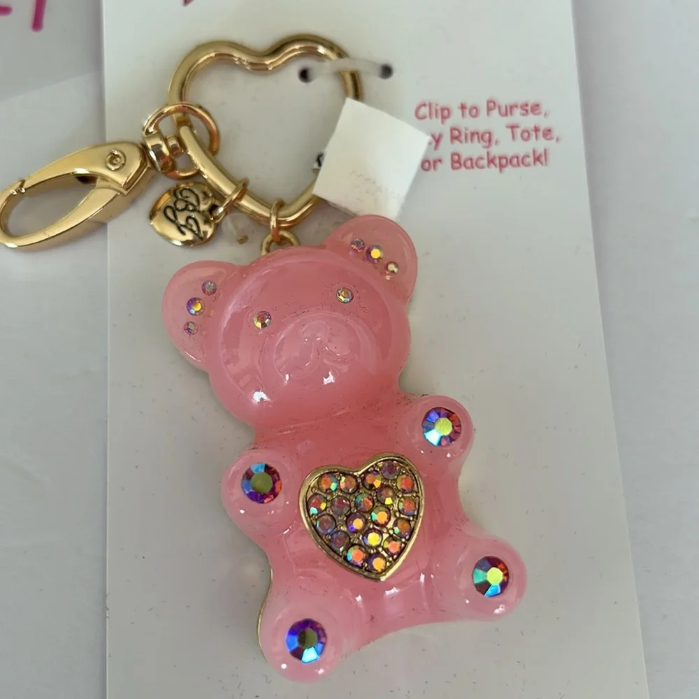 Betsey Johnson large pink gummy bear handbag charm key ring